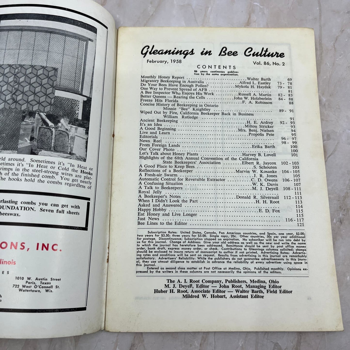 1958 Feb Gleanings in Bee Culture Beekeeping Magazine A.I. Root Co Medina OH TD5