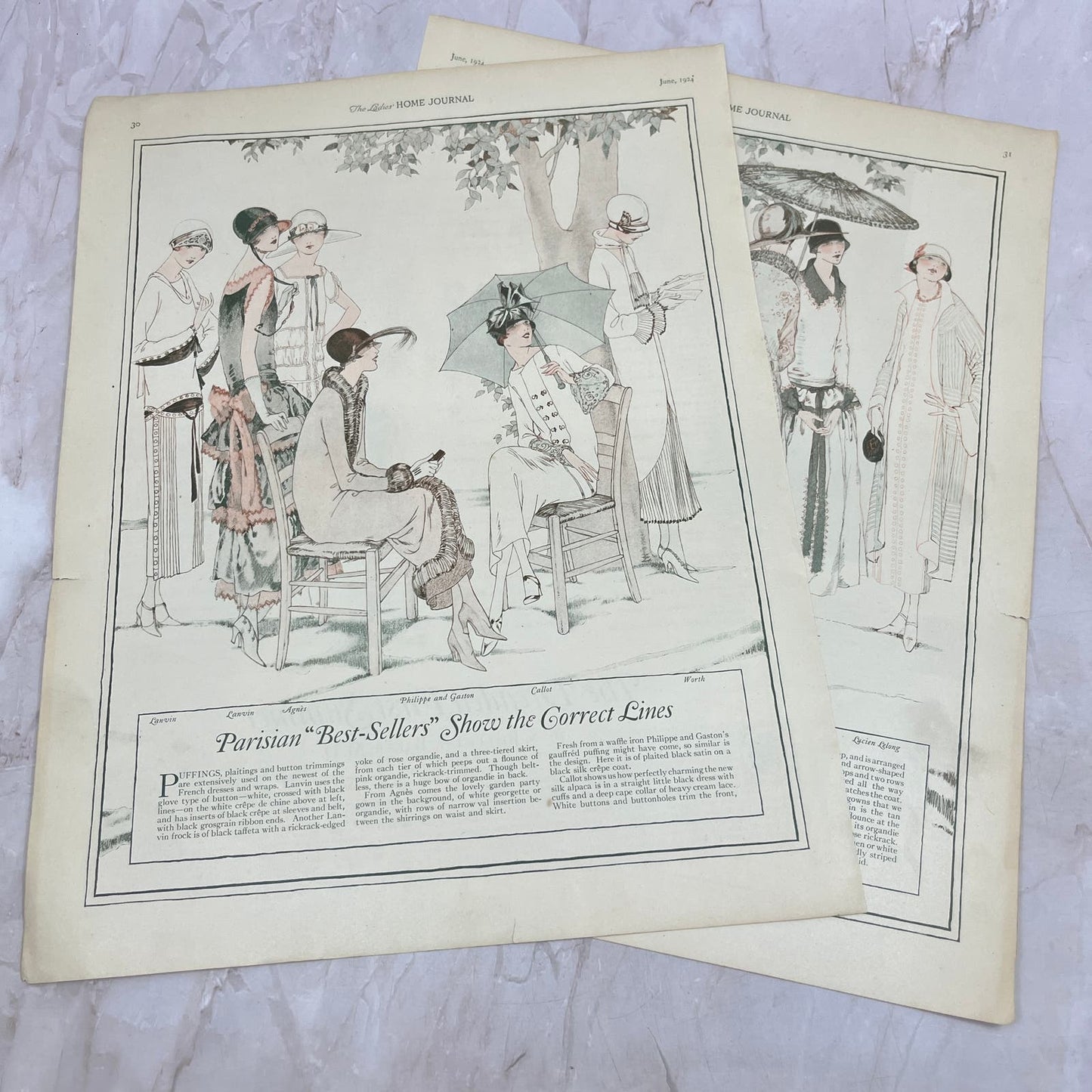 Bestselling Parisian Women's Fashions Two Pages 1924 Magazine Ad FL6-11