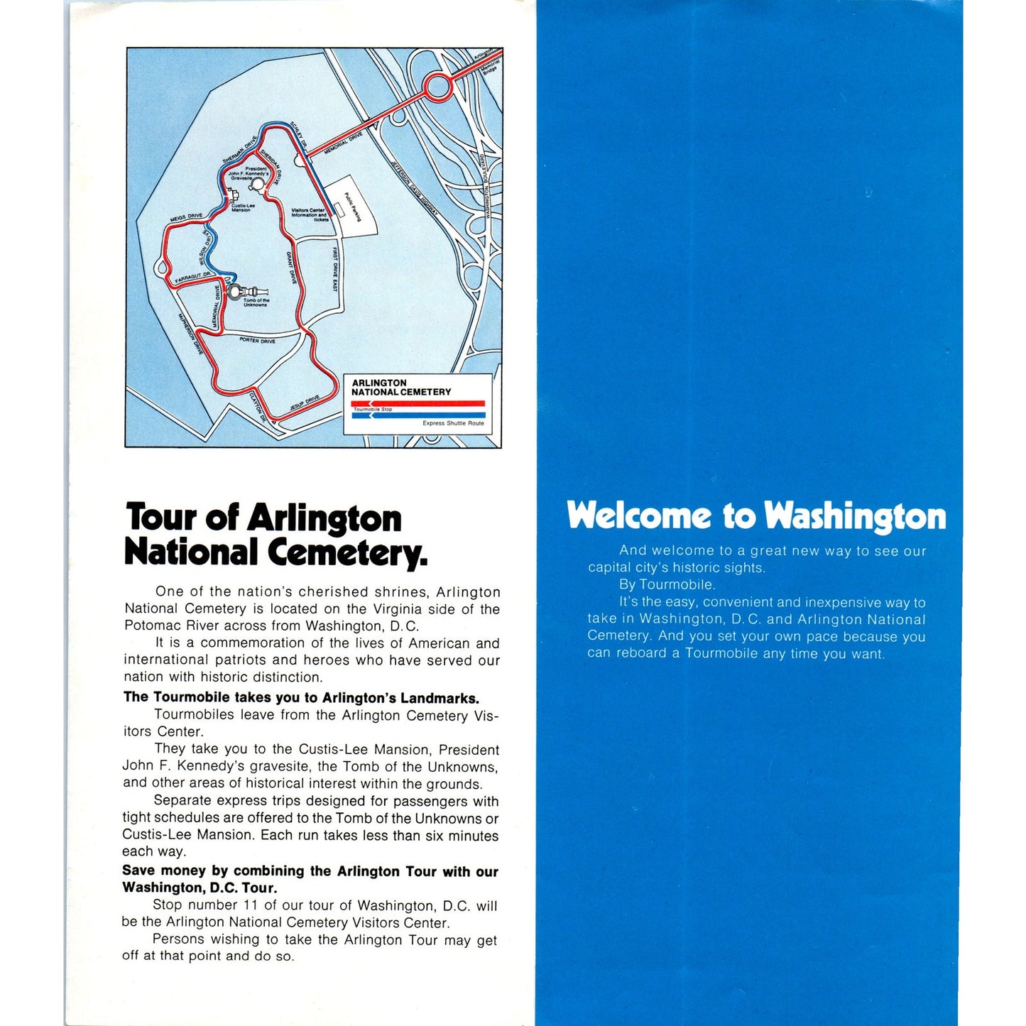 1970s Sightseeing Washington DC & Arlington Cemetery Tourmobile Brochure TF4-BB