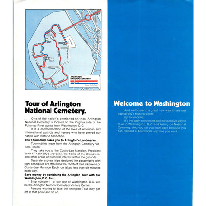 1970s Sightseeing Washington DC & Arlington Cemetery Tourmobile Brochure TF4-BB