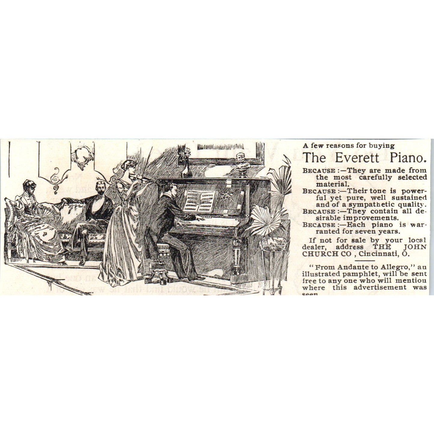 The Everett Piano John Church Co Cincinnati OH c1890 Victorian Ad AE8-CH4