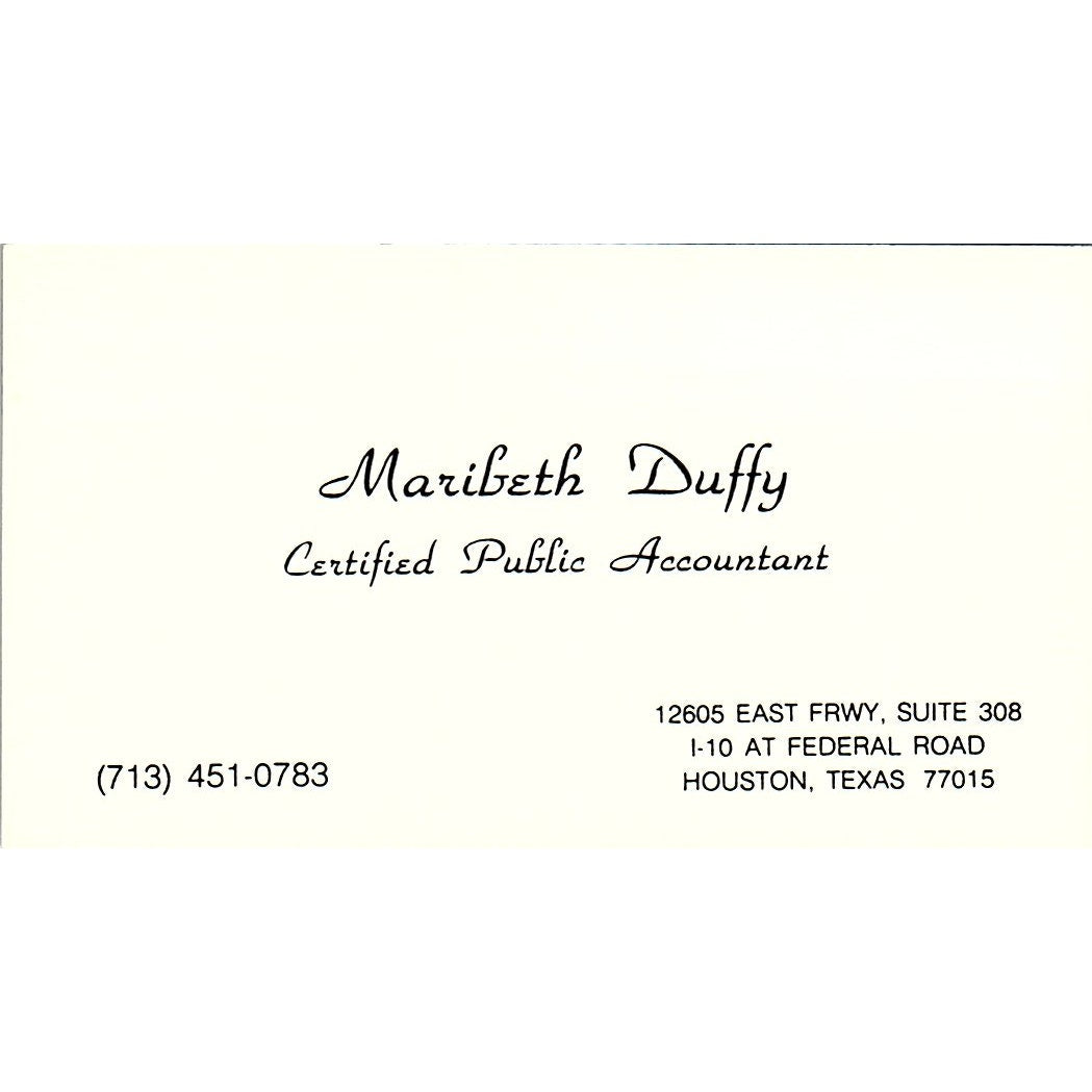 Maribeth Duffy Certified Public Accountant CPA Houston TX Business Card SB4-B3