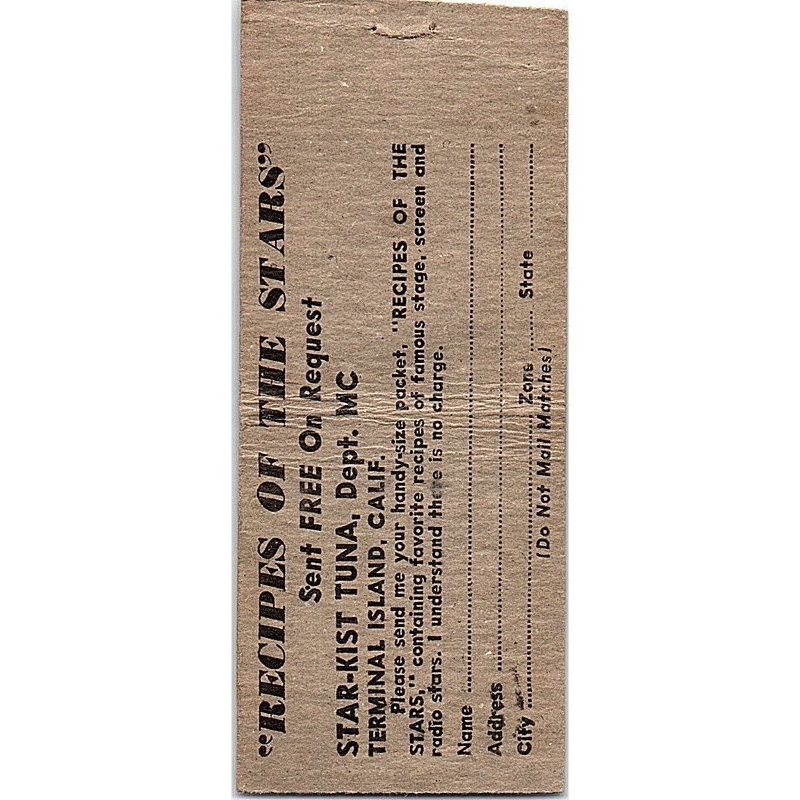 Starkist Tuna Of the Stars Vintage Matchbook Cover SC7-Y8