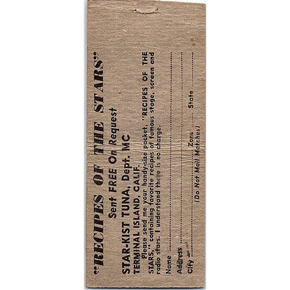 Starkist Tuna Of the Stars Vintage Matchbook Cover SC7-Y8