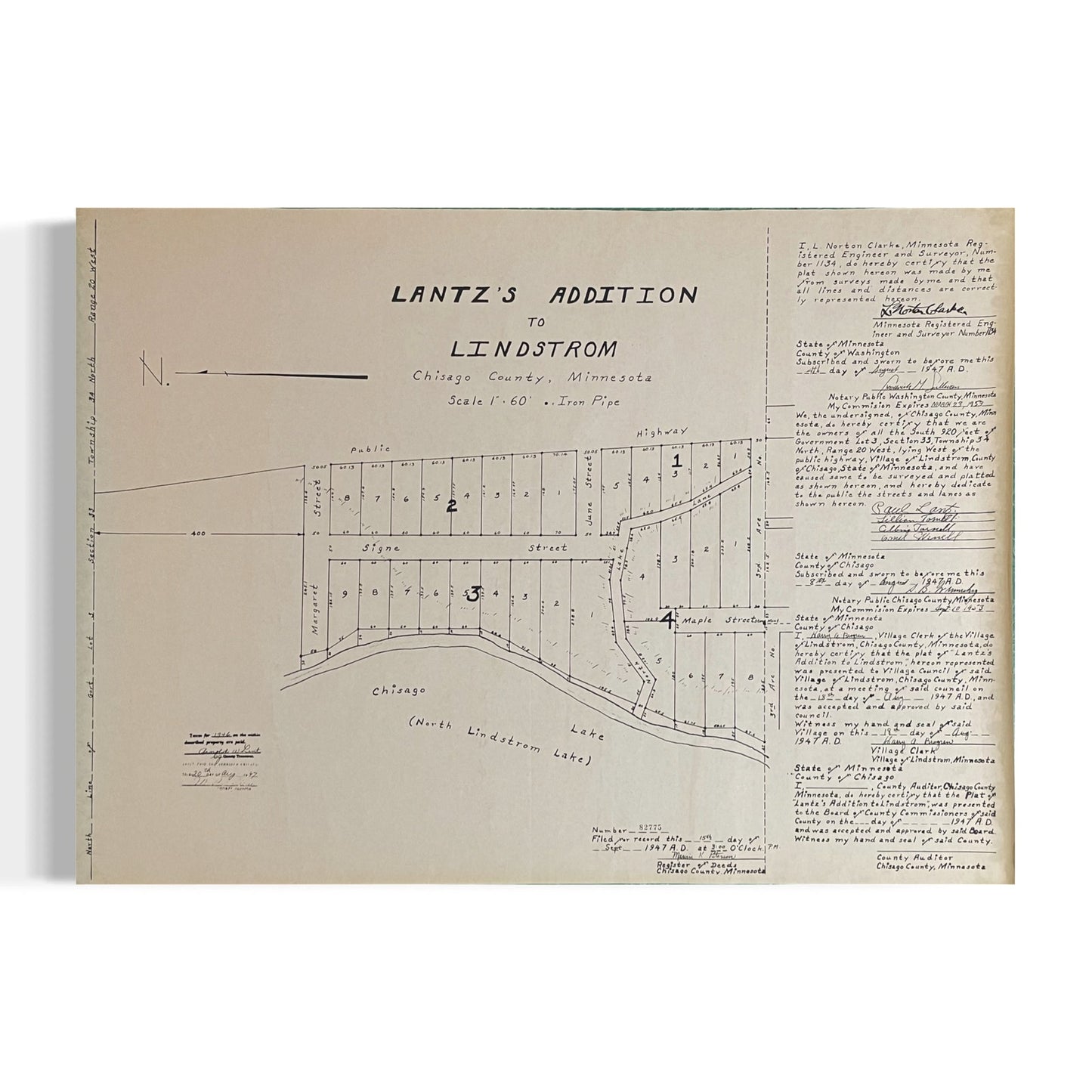 Lantz's Addition to Lindstrom Chisago County MN Vintage Plat Map RM1