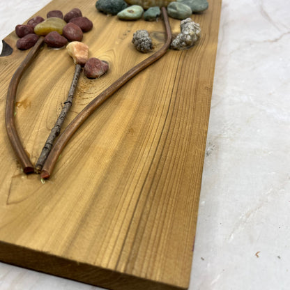 Rustic Wood, Copper and Rock Original Folk Wall Art Floral 7x14” TF5