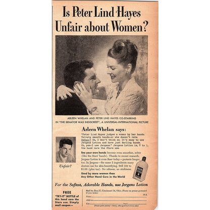 Peter Lind Hayes, Arleen Whelan - Jergens Lotion 1948 Ad AF8-1