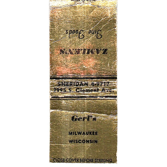 Zamlen's Fine Foods, Gerl's Milwaukee WI Vintage Matchbook Cover SF3-Y2