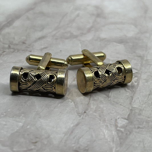 Vintage MCM Open Drum Filigree Gold Tone Cufflinks Set SE5