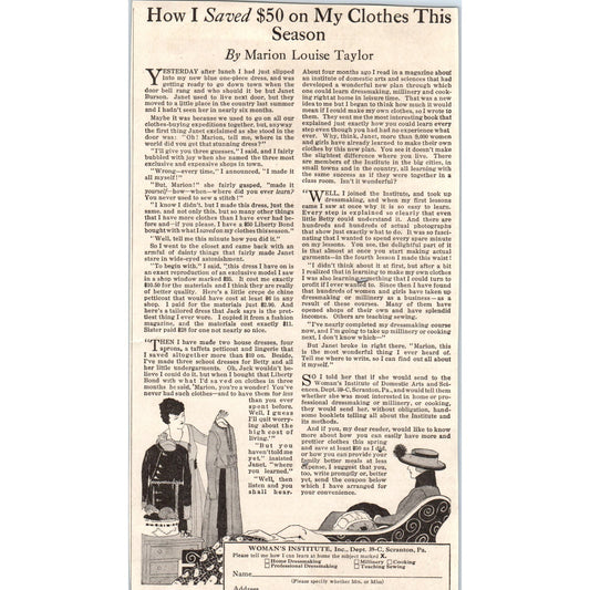Marion Louise Taylor How I Saved $50 on Clothes 1918 Magazine Ad AF1-WH1
