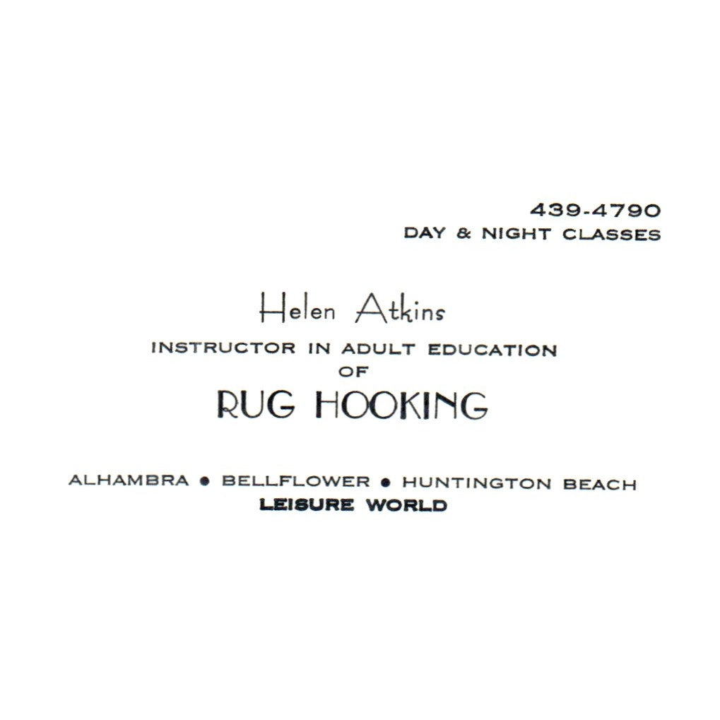 Vintage Helen Atkins Leisure World Rug Hooking Alhambra CA Business Card SF3-B1