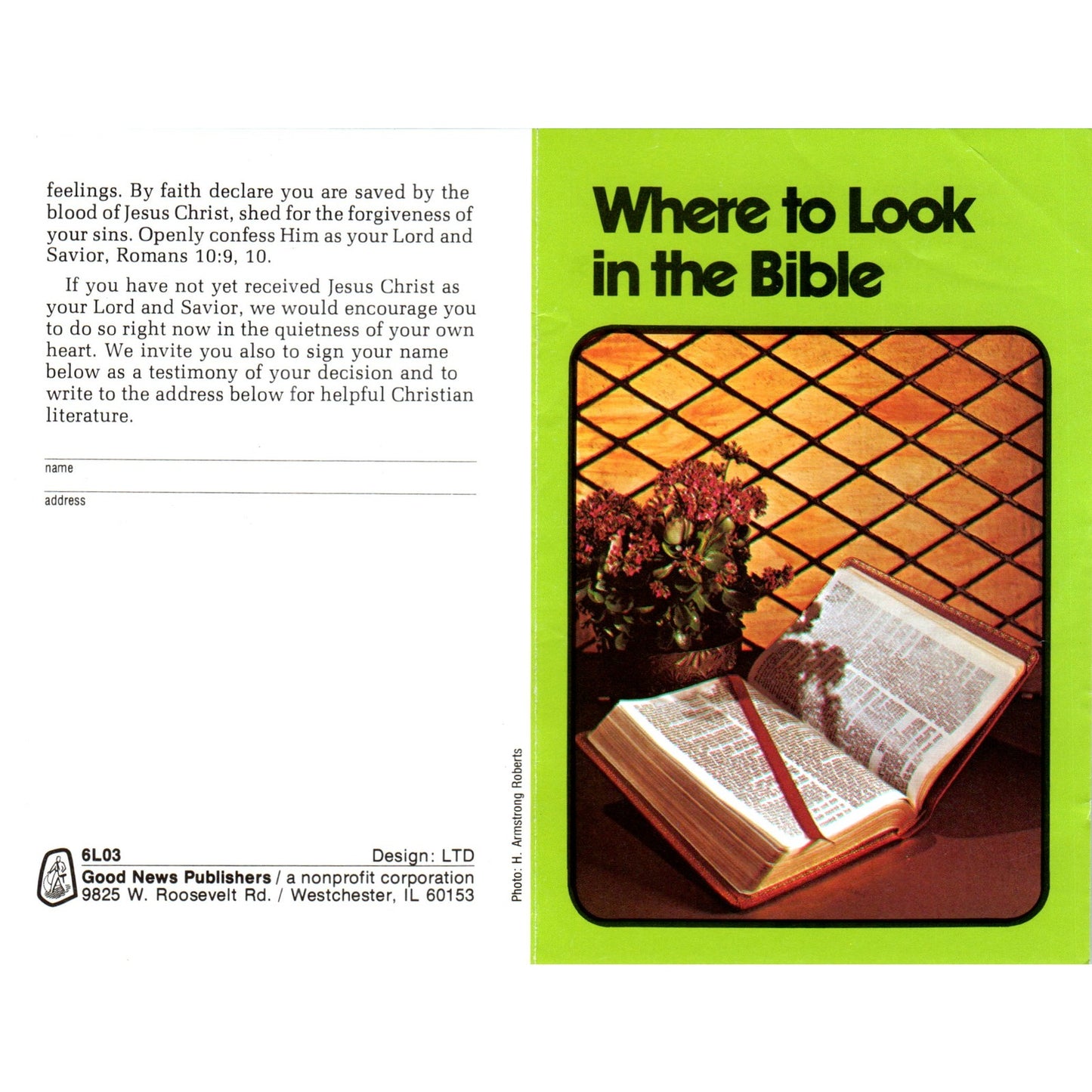 Vintage "Where to Look in The Bible" Leaflet Good News Publishers AD8-R6