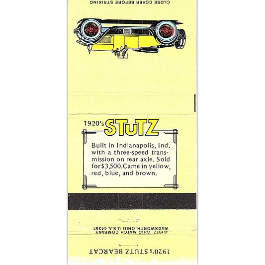 1920s Stutz Bearcat Automobile Souvenir Vintage Matchbook TB6-MB2-8