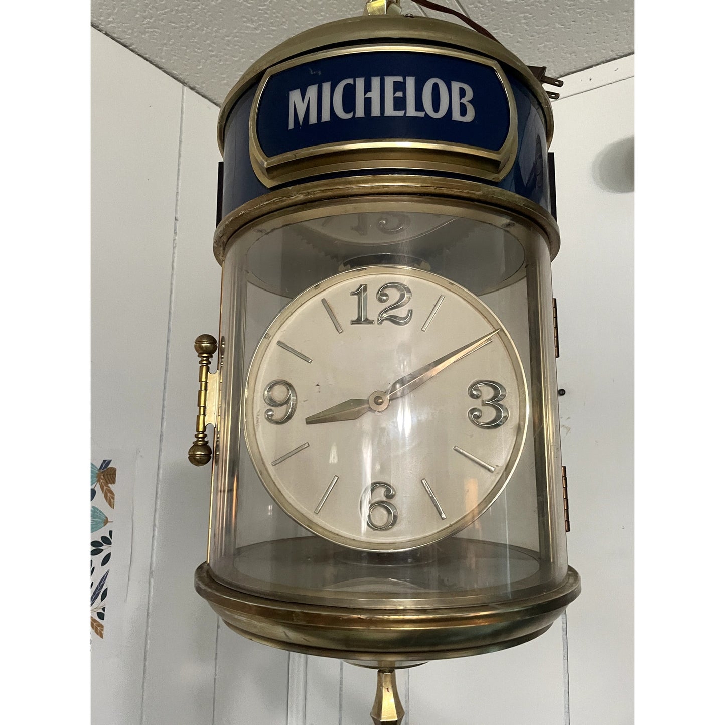Vintage Michelob Beer Medallion Hanging Clock Bar Light 12x24"