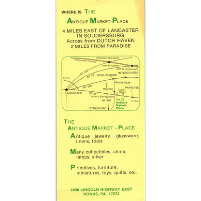 1970s The Antique Market Place Ronks PA Travel Leaflet TF4-BB