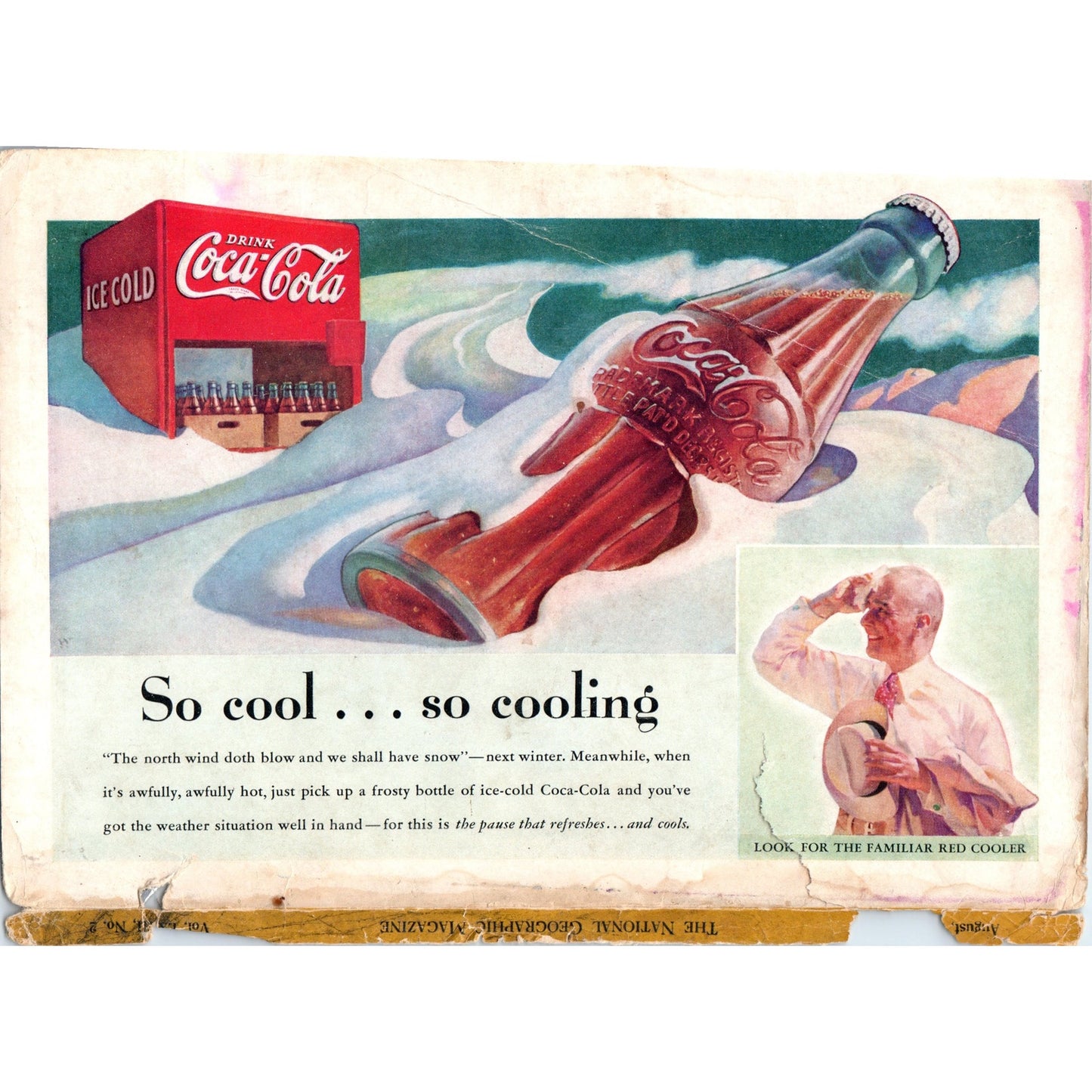 1937 Coca Cola "So cool ... So Cooling" Red Cooler Coke Coca Cola Ad D18