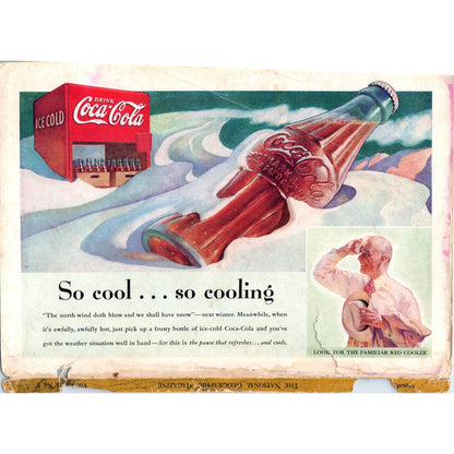1937 Coca Cola "So cool ... So Cooling" Red Cooler Coke Coca Cola Ad D18