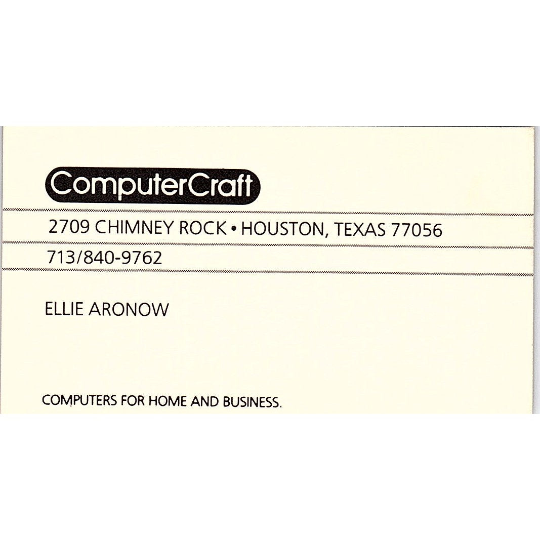 Ellie Aronow ComputerCraft Houston TX Vintage Business Card SD9-B2