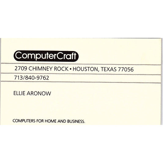 Ellie Aronow ComputerCraft Houston TX Vintage Business Card SD9-B2