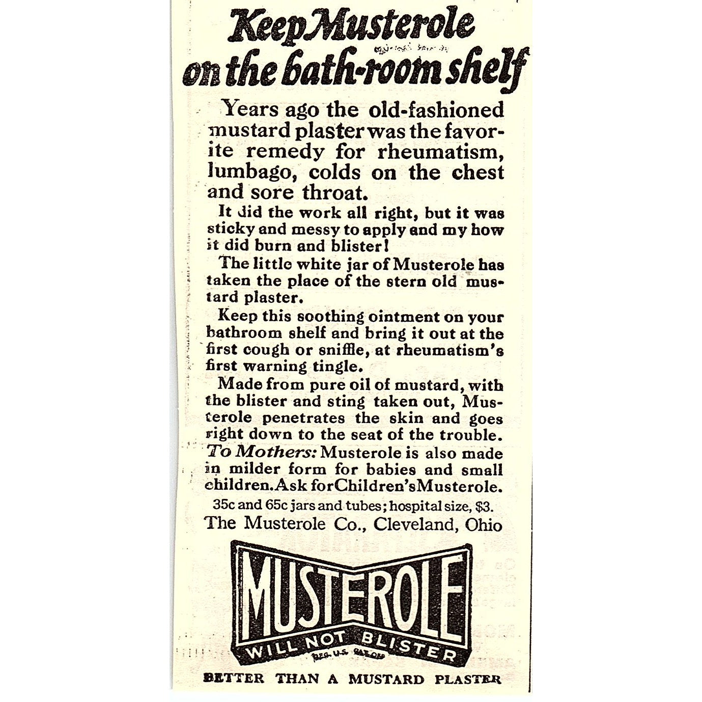 The Mustrole Co Mustard Plaster Cleveland Ohio 1924 Ad AG3-M3