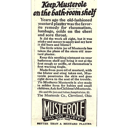 The Mustrole Co Mustard Plaster Cleveland Ohio 1924 Ad AG3-M3