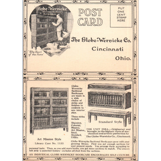 c1910 The Globe-Wernicke Co Bookcases Cincinnati Advertising Postal Card AD8-Q2