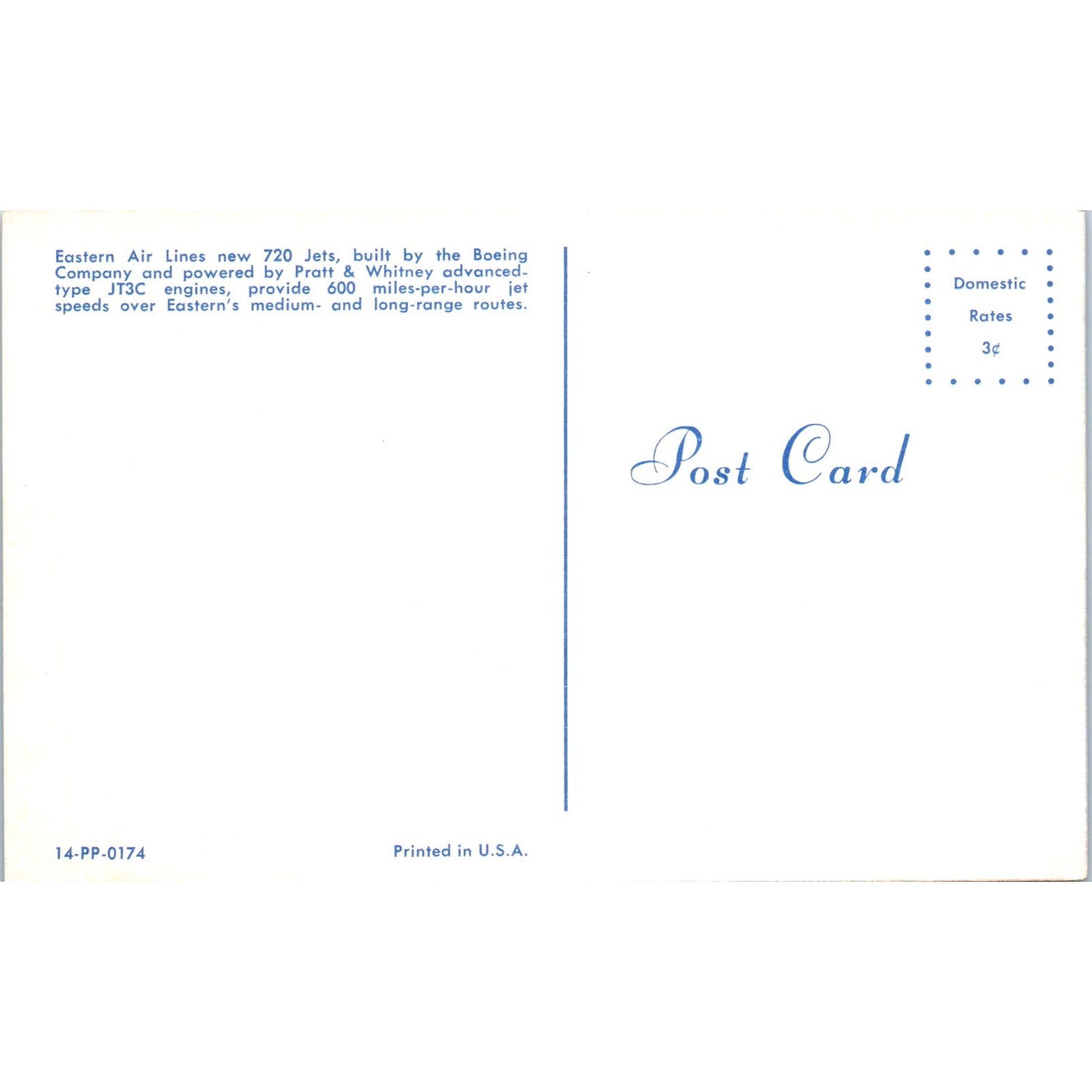 Eastern Airlines Boeing 720 Jet Vintage Postcard PC19