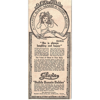 Glaxo Baby Food - Harold F. Ritchie & Co McCaul St Toronto 1920 Ad AG2-4