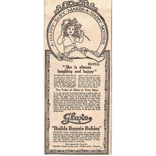Glaxo Baby Food - Harold F. Ritchie & Co McCaul St Toronto 1920 Ad AG2-4