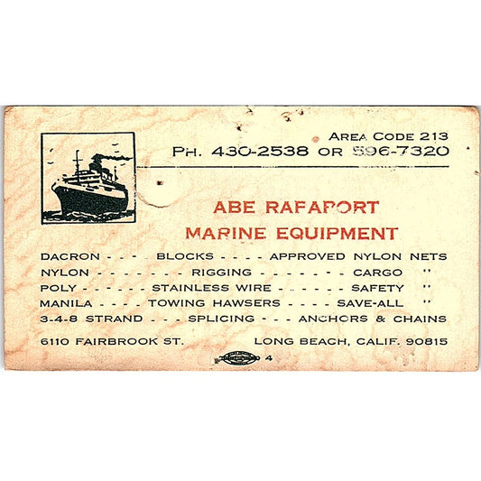 Abe Rapaport Marine Equipment Long Beach Vintage Business Card SD9-B11