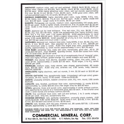 Commercial Mineral Corp Lapidary N.V. Malhotra New York NY 1972 Ad AF8-2