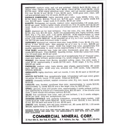 Commercial Mineral Corp Lapidary N.V. Malhotra New York NY 1972 Ad AF8-2