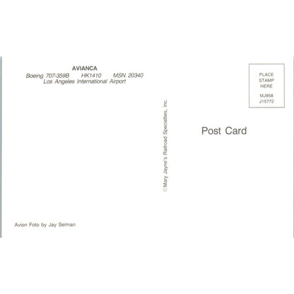 Avianca Boeing 707-359B HK11410 Vintage Postcard PC3