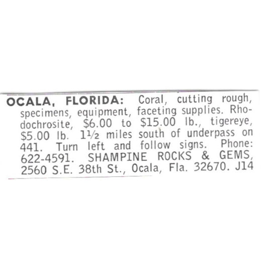 Shampine Rocks & Gems Ocala Florida 1972 Ad AF8-S14