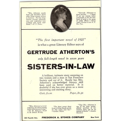 Gertrude Atherton's Sisters-In-Law c1920 Ad AF8-10
