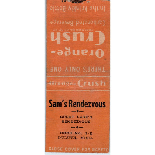 Sam's Rendezvous Duluth MN Orange Crush Vintage Matchbook Cover SD4-Y16