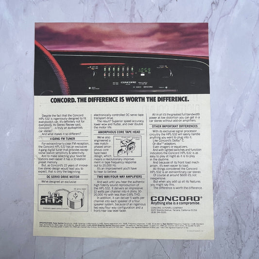 Concord HPL-532 Car Stereo System 1984 Ad V14-7