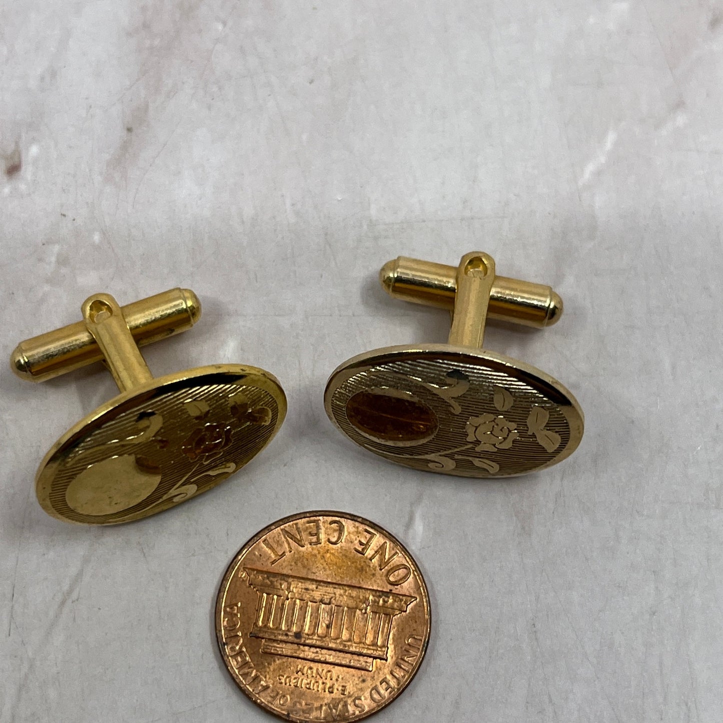 Vintage Gold Tone Textured Art Nouveau Cufflinks Cuff Link Set SF4
