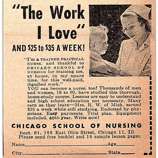 Chicago School of Nursing - The Work I Love 1948 Ad AF8-M4