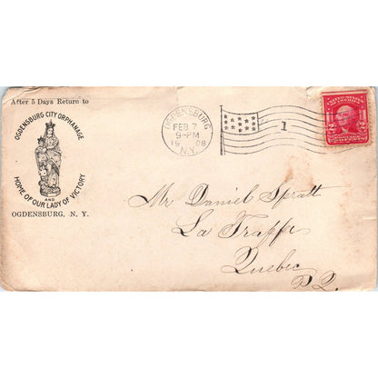 1908 Ogdensburg City Orphanage Our Lady of Victory NY Postal Cover Envelope AE6
