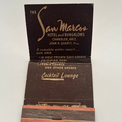 The San Marcos Hotel John H. Quarty Chandler AZ Vintage Matchbook Cover TB8-MB-6