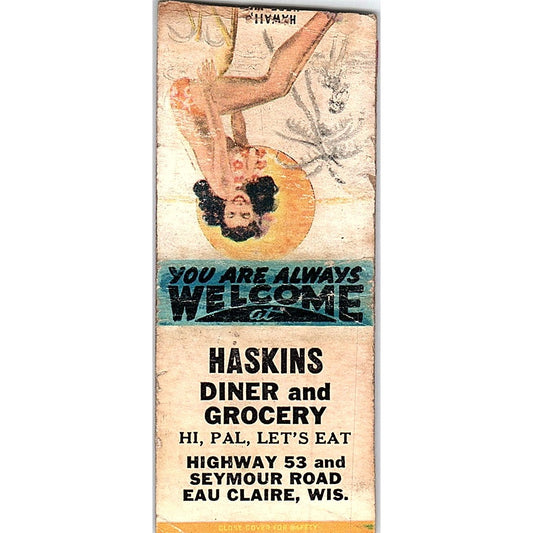Haskins Diner & Grocery Eau Claire WI WI Pinup Vintage Matchbook Cover SC7-Y8