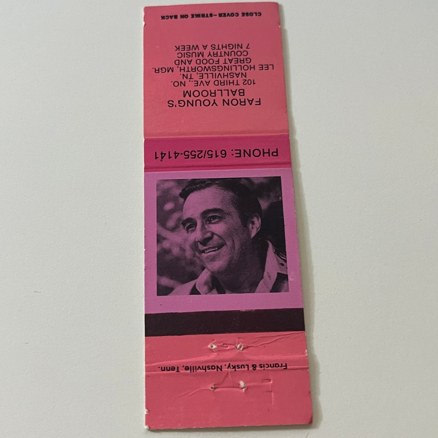 Faron Young's Ballroom Nashville TN Lee Hollingsworth Matchbook Cover TB6-MB2-5