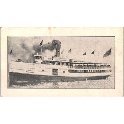 1896 Steamer Islander Snow Islands Time Card Mackinac Island MI AE4