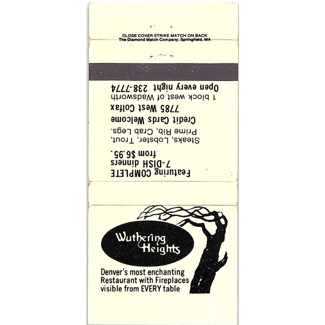 Wuthering Heights Restaurant Denver CO Vintage Matchbook TB6-MB2-7