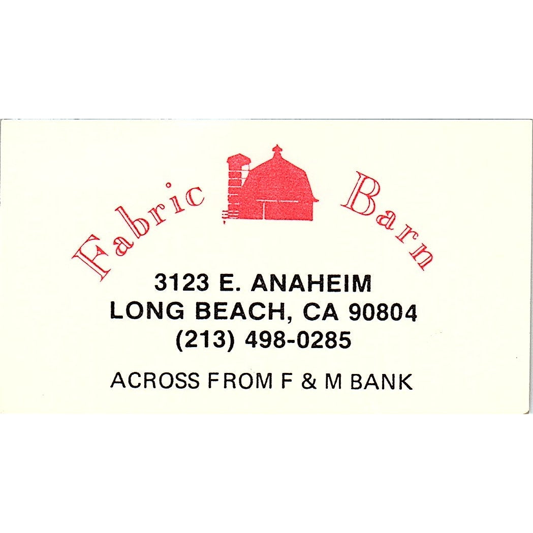 Fabric Barn 3123 E. Anaheim Long Beach CA Vintage Business Card SB4-B12