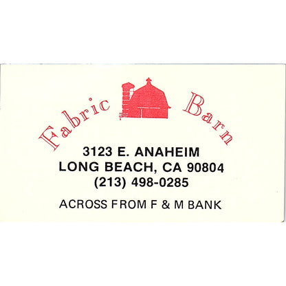 Fabric Barn 3123 E. Anaheim Long Beach CA Vintage Business Card SB4-B12