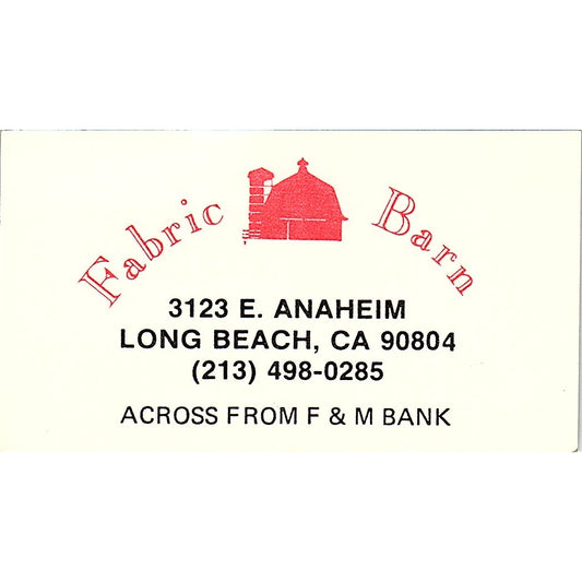 Fabric Barn 3123 E. Anaheim Long Beach CA Vintage Business Card SB4-B12