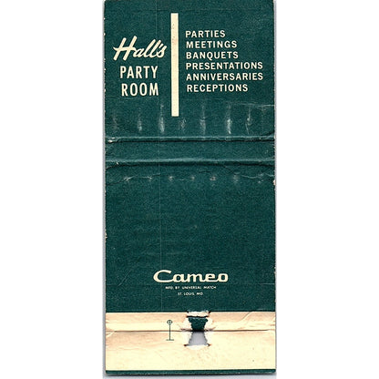 Hall's Party Room 1500 Bluffton Rd Ft. Wayne IN Vintage Matchbook TB6-MB2-12
