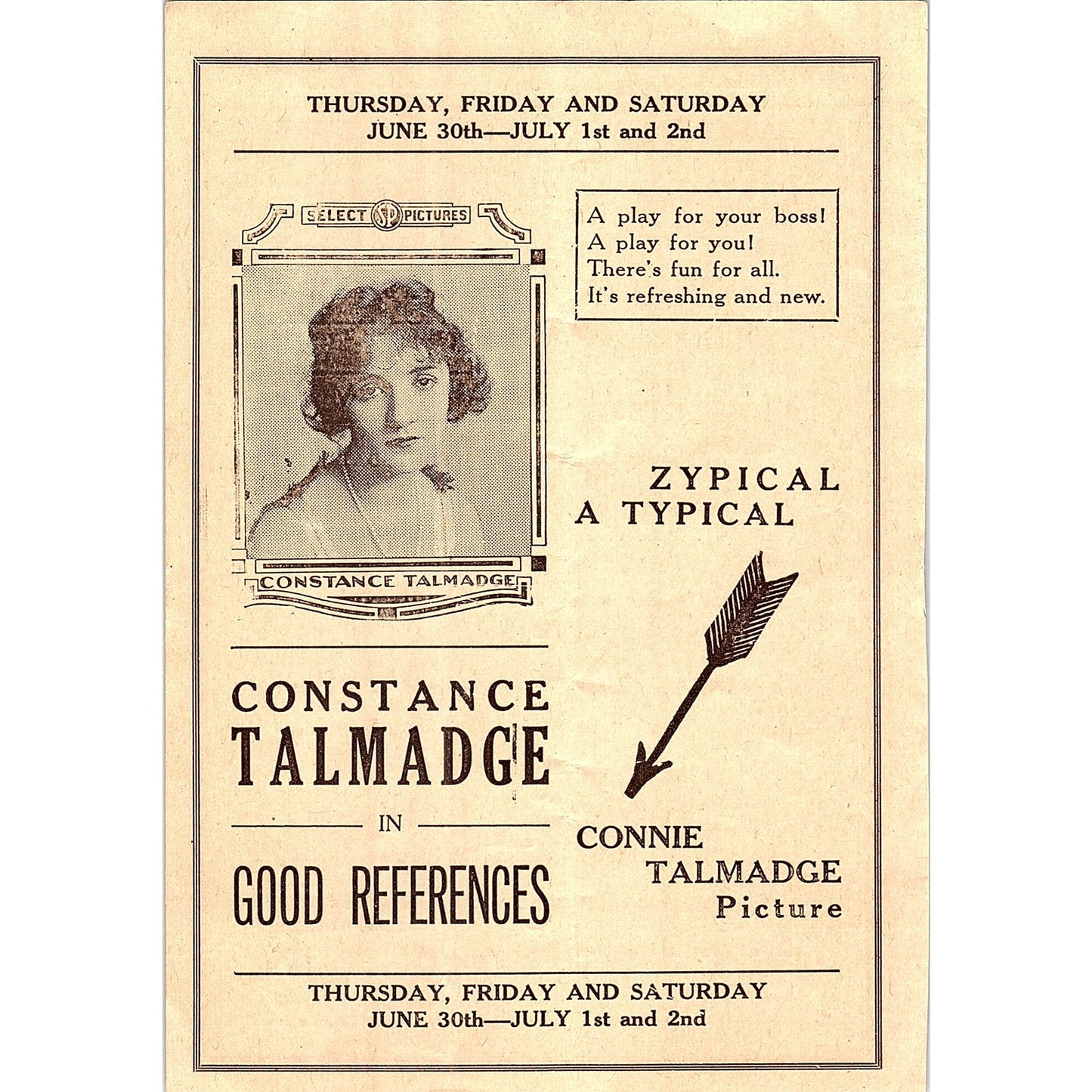 Constance Talmadge in Good References National Theatre NJ 1920s Ad AF3-8